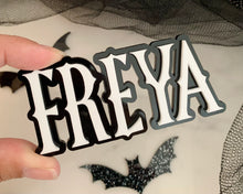 Load image into Gallery viewer, Gothic Wednesday Inspired Personalised Name Cake Charm