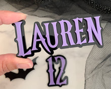 Load image into Gallery viewer, Gothic Wednesday Inspired Personalised Name Cake Charm