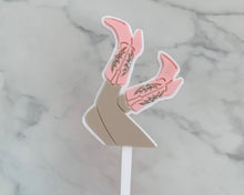 Load image into Gallery viewer, Cowgirl Boots in the air Acrylic Cake Charm/ Topper