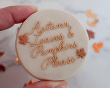 Load image into Gallery viewer, Autumn Leaves & Pumkins Please Cookie & Cupcake Embosser - Made in the UK with Love from House of Toot Sweet - Just £6.50! Shop now at House of Toot Sweet