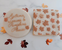 Load image into Gallery viewer, Autumn Leaves & Pumkins Please Cookie & Cupcake Embosser - Made in the UK with Love from House of Toot Sweet - Just £6.50! Shop now at House of Toot Sweet