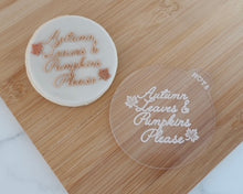 Load image into Gallery viewer, Autumn Leaves & Pumkins Please Cookie & Cupcake Embosser - Made in the UK with Love from House of Toot Sweet - Just £6.50! Shop now at House of Toot Sweet