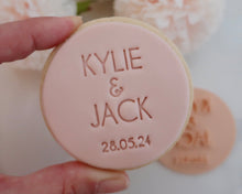 Load image into Gallery viewer, Custom Names and Date Cookie Fondant Stamp - Made in the UK with Love from House of Toot Sweet - Just £6.99! Shop now at House of Toot Sweet