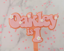 Load image into Gallery viewer, 5'' Oakley is 1 Groovy Retro Hippie Flower Power Cake Topper - Made in the UK with Love from House of Toot Sweet - Just £7.50! Shop now at House of Toot Sweet