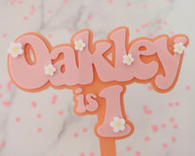 Load image into Gallery viewer, 5'' Oakley is 1 Groovy Retro Hippie Flower Power Cake Topper - Made in the UK with Love from House of Toot Sweet - Just £7.50! Shop now at House of Toot Sweet