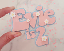Load image into Gallery viewer, 4'' Evie is 2 Groovy Retro Hippie Flower Power Cake Charm - Made in the UK with Love from House of Toot Sweet - Just £6! Shop now at House of Toot Sweet