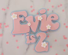 Load image into Gallery viewer, 4'' Evie is 2 Groovy Retro Hippie Flower Power Cake Charm - Made in the UK with Love from House of Toot Sweet - Just £6! Shop now at House of Toot Sweet