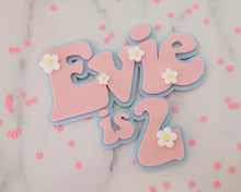 Load image into Gallery viewer, 4'' Evie is 2 Groovy Retro Hippie Flower Power Cake Charm - Made in the UK with Love from House of Toot Sweet - Just £6! Shop now at House of Toot Sweet