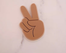 Load image into Gallery viewer, Hand Peace Sign Groovy Hippie Acrylic Cake Charm/ Topper - Made in the UK with Love from House of Toot Sweet - Just £3.50! Shop now at House of Toot Sweet