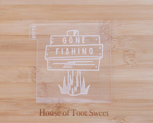 Load image into Gallery viewer, Gone Fishing Sign Fondant Cookie Embosser / Cutter - Made in the UK with Love from House of Toot Sweet - Just £6.50! Shop now at House of Toot Sweet
