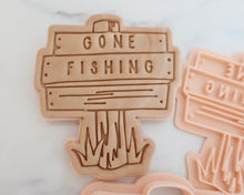 Load image into Gallery viewer, Gone Fishing fondant cookie Stamp / Cutter - Made in the UK with Love from House of Toot Sweet - Just £5.50! Shop now at House of Toot Sweet