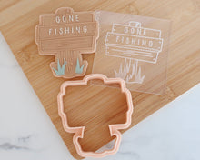 Load image into Gallery viewer, Gone Fishing Sign Fondant Cookie Embosser / Cutter - Made in the UK with Love from House of Toot Sweet - Just £6.50! Shop now at House of Toot Sweet