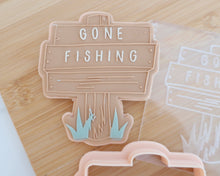 Load image into Gallery viewer, Gone Fishing Sign Fondant Cookie Embosser / Cutter - Made in the UK with Love from House of Toot Sweet - Just £6.50! Shop now at House of Toot Sweet