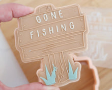 Load image into Gallery viewer, Gone Fishing Sign Fondant Cookie Embosser / Cutter - Made in the UK with Love from House of Toot Sweet - Just £6.50! Shop now at House of Toot Sweet