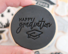 Load image into Gallery viewer, Happy Graduation with Cap Fondant Cookie Stamp - Made in the UK with Love from House of Toot Sweet - Just £5.50! Shop now at House of Toot Sweet