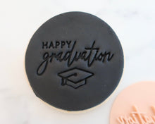 Load image into Gallery viewer, Happy Graduation with Cap Fondant Cookie Stamp - Made in the UK with Love from House of Toot Sweet - Just £5.50! Shop now at House of Toot Sweet