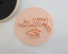 Load image into Gallery viewer, Happy Graduation with Cap Fondant Cookie Stamp - Made in the UK with Love from House of Toot Sweet - Just £5.50! Shop now at House of Toot Sweet