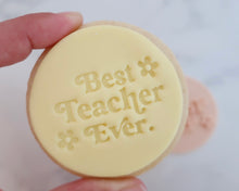 Load image into Gallery viewer, Best Teacher Ever Retro Fondant Cookie Stamp - Made in the UK with Love from House of Toot Sweet - Just £5.50! Shop now at House of Toot Sweet