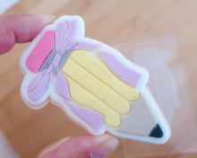 Load image into Gallery viewer, Pencil With Bow Fondant Cookie Embosser / Cutter - Made in the UK with Love from House of Toot Sweet - Just £6.50! Shop now at House of Toot Sweet