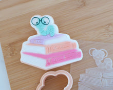 Load image into Gallery viewer, Bookworm with Books Fondant Cookie Embosser / Cutter - Made in the UK with Love from House of Toot Sweet - Just £6.50! Shop now at House of Toot Sweet