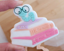 Load image into Gallery viewer, Bookworm with Books Fondant Cookie Embosser / Cutter - Made in the UK with Love from House of Toot Sweet - Just £6.50! Shop now at House of Toot Sweet