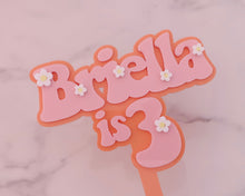 Load image into Gallery viewer, 4'' Briella is 3 Groovy Retro Hippie Flower Power Cake Topper - Made in the UK with Love from House of Toot Sweet - Just £6.50! Shop now at House of Toot Sweet