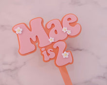 Load image into Gallery viewer, 4'' Mae is 2 Groovy Retro Hippie Flower Power Cake Topper - Made in the UK with Love from House of Toot Sweet - Just £6.50! Shop now at House of Toot Sweet