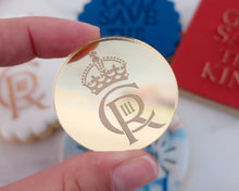 Load image into Gallery viewer, King Charles Monogram Crown Engraved Mirror Cupcake Toppers - Made in the UK with Love  from House of Toot Sweet - Just £4.50! Shop now at House of Toot Sweet