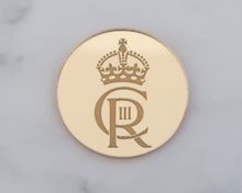 Load image into Gallery viewer, King Charles Monogram Crown Engraved Mirror Cupcake Toppers - Made in the UK with Love  from House of Toot Sweet - Just £4.50! Shop now at House of Toot Sweet