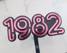 Load image into Gallery viewer, 80s Neon lights Personalised Year/ Name Cake topper - Made in the UK with Love from House of Toot Sweet - Just £10! Shop now at House of Toot Sweet