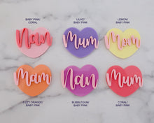 Load image into Gallery viewer, Mum, Mom, Mam or Nan Heart - Cupcake Toppers/ Charms - Made in the UK with Love  from House of Toot Sweet - Just £1! Shop now at House of Toot Sweet