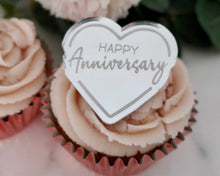 Load image into Gallery viewer, Happy Anniversary - Engraved Mirror Cupcake Toppers - Made in the UK with Love  from House of Toot Sweet - Just £4.50! Shop now at House of Toot Sweet