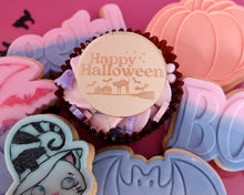 Load image into Gallery viewer, Happy Halloween Engraved Mirror Cupcake Disc Toppers - Made in the UK with Love  from House of Toot Sweet - Just £4.50! Shop now at House of Toot Sweet