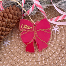 Load image into Gallery viewer, Personalised Name Bow Bauble, Santa Sack Tag, Stocking/ Gift Tag
