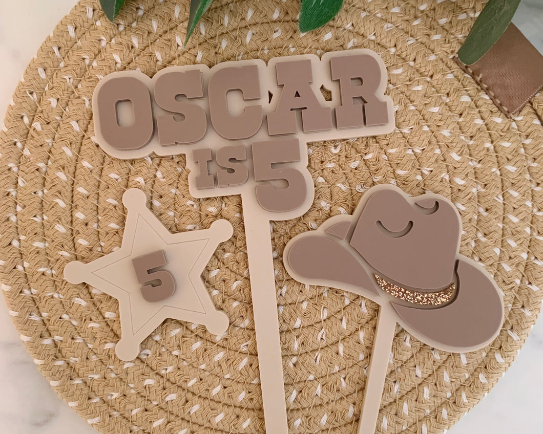 Western Theme Personalised Name & Age Cake Topper