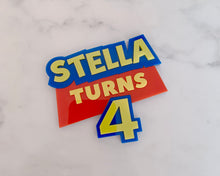 Load image into Gallery viewer, Toy Story Logo Personalised Name &amp; Age Cake Charm/ Topper
