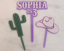 Load image into Gallery viewer, Western Style Personalised Name &amp; Age Cake Topper
