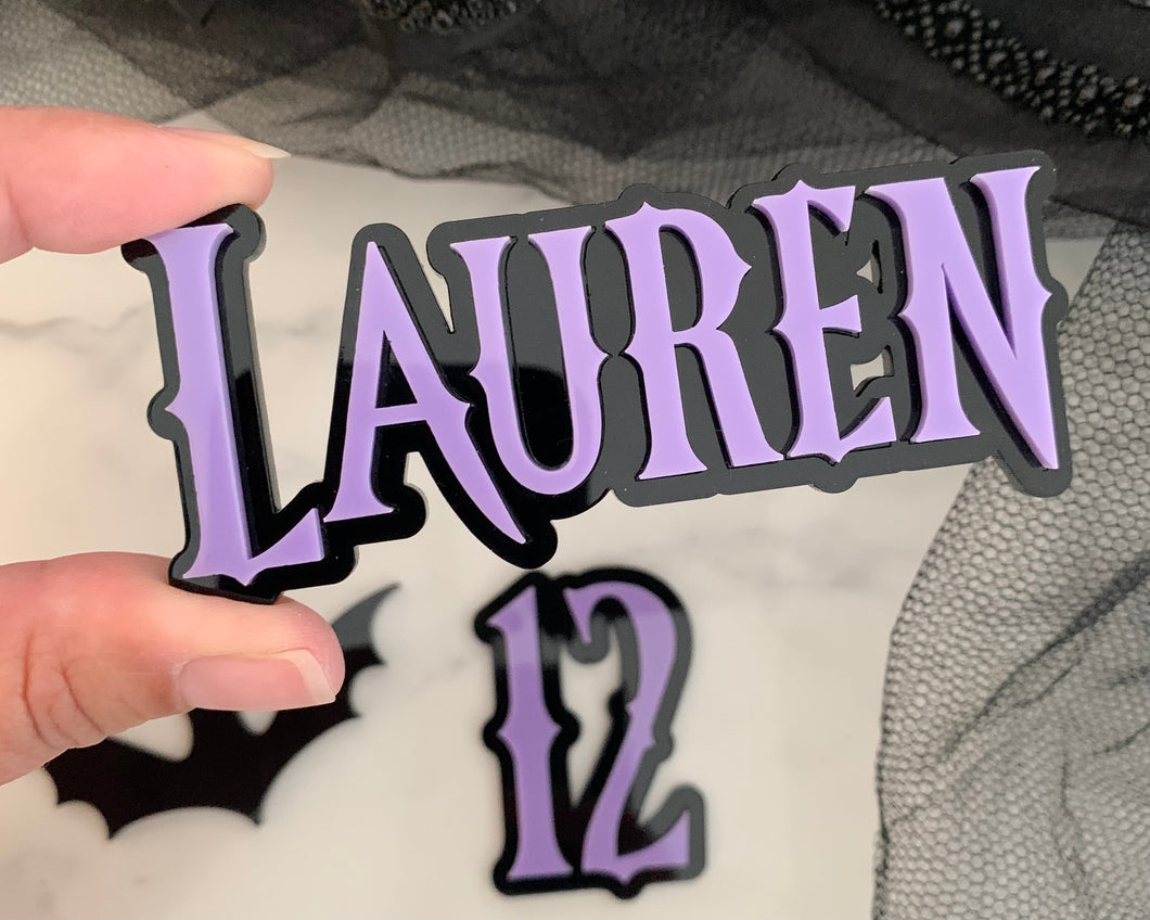 Gothic Wednesday Inspired Personalised Name Cake Charm