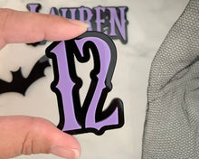 Load image into Gallery viewer, Gothic Wednesday Inspired Personalised Name Cake Charm
