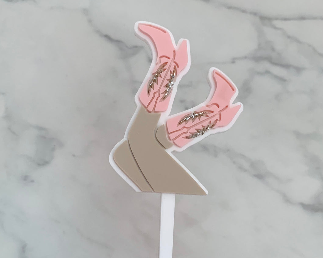 Cowgirl Boots in the air Acrylic Cake Charm/ Topper