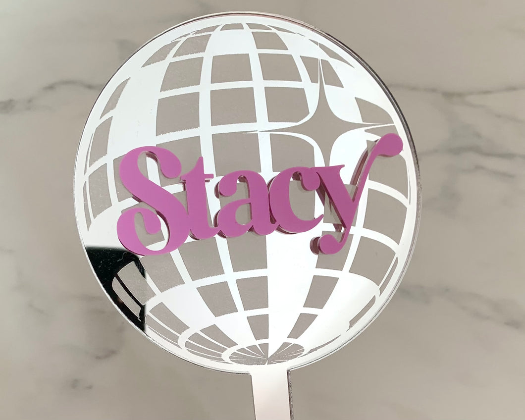 Custom Name Disco Ball Acrylic Cake Topper