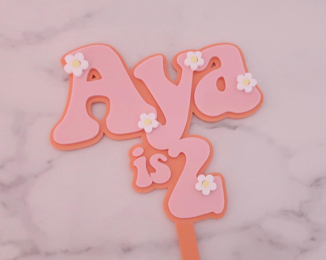 5'' Aya is 2 Groovy Retro Hippie Flower Power Cake Topper - Made in the UK with Love  from House of Toot Sweet - Just £7.50! Shop now at House of Toot Sweet