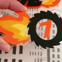 Load and play video in Gallery viewer, Flaming Monster Truck Cake Charm/ Topper
