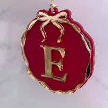 Load and play video in Gallery viewer, Personalised Initial Christmas Bauble with Bow, Stocking/Gift Tag
