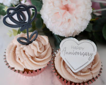 Load image into Gallery viewer, Happy Anniversary - Engraved Mirror Cupcake Toppers - Made in the UK with Love  from House of Toot Sweet - Just £4.50! Shop now at House of Toot Sweet
